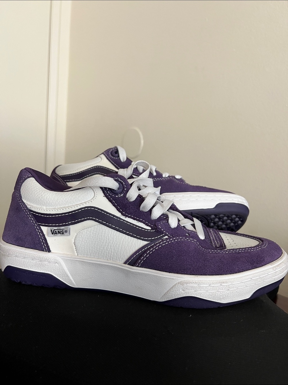 Vans Purple and White Low-Top Skate Sneakers
